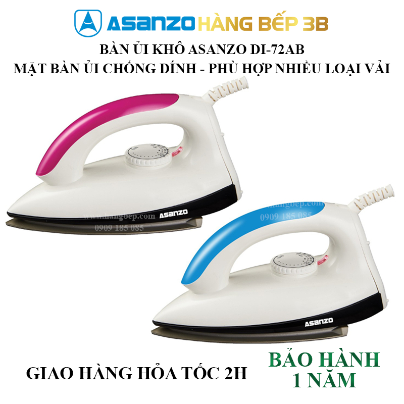 Bàn ủi khô Asanzo DI-72AB màu hồng/xanh - Ủi phẳng mọi nếp nhăn