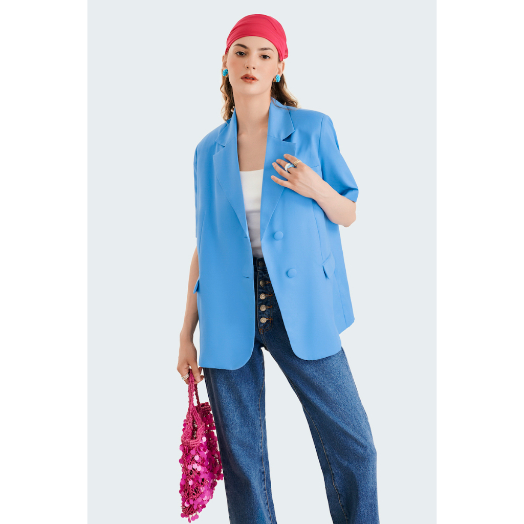 Áo blazer nữ Áo vest tay ngắn nữ MARC FASHION phối túi giả trẻ trung CBNH112822