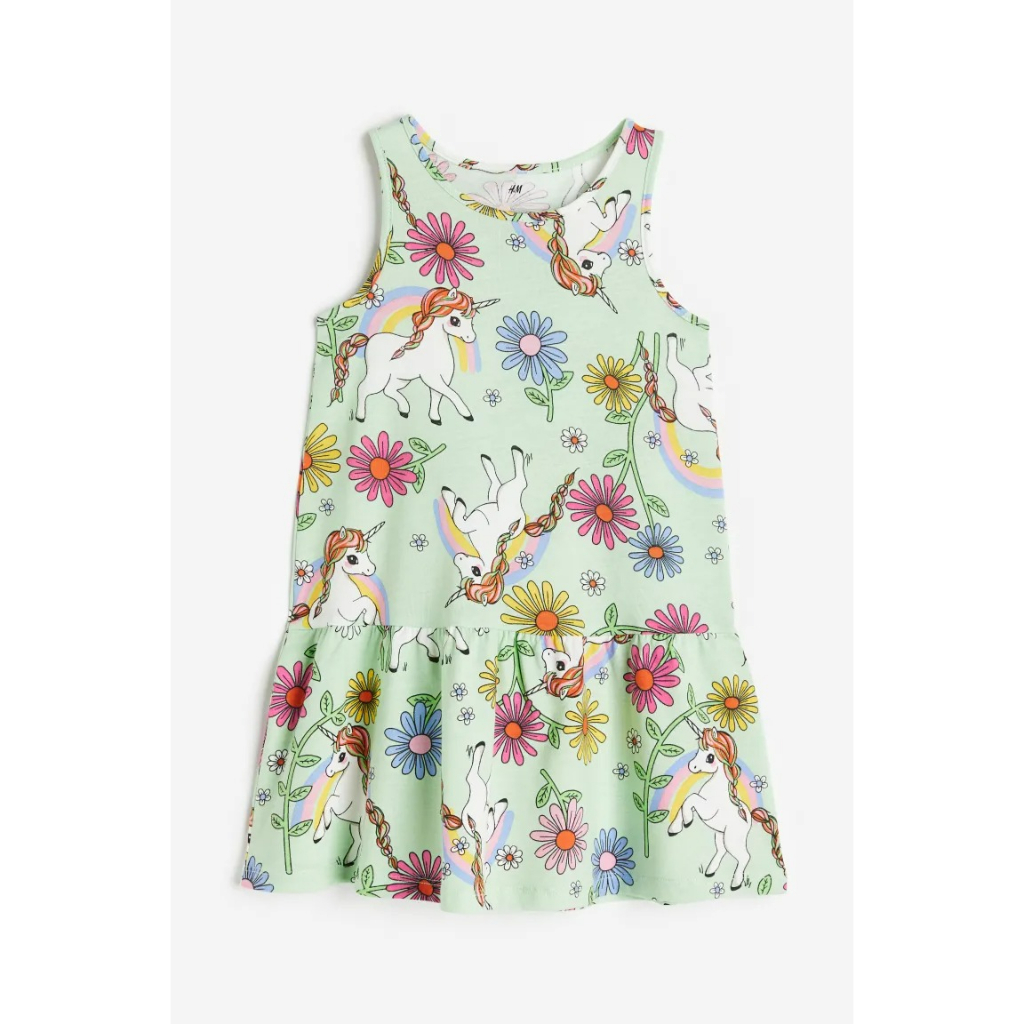 Váy hạ eo sát nách hoa xanh unicorn 1157735010 HM H&M_authentic US