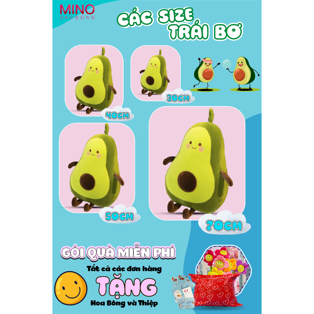 Gấu Bông Quả Bơ MINO STORE Trái Bơ Nhồi Bông Cute TH115