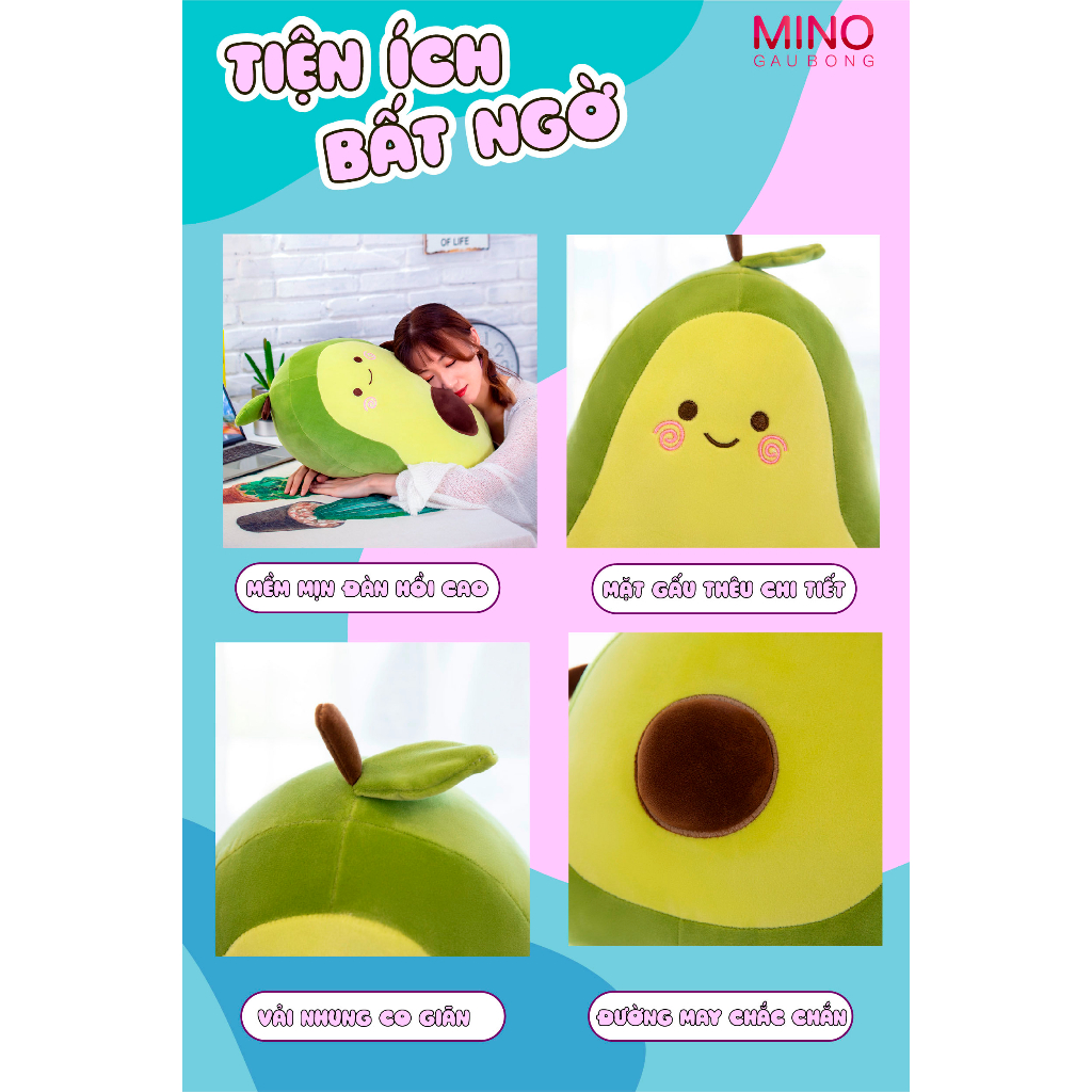 Gấu Bông Quả Bơ MINO STORE Trái Bơ Nhồi Bông Cute TH115