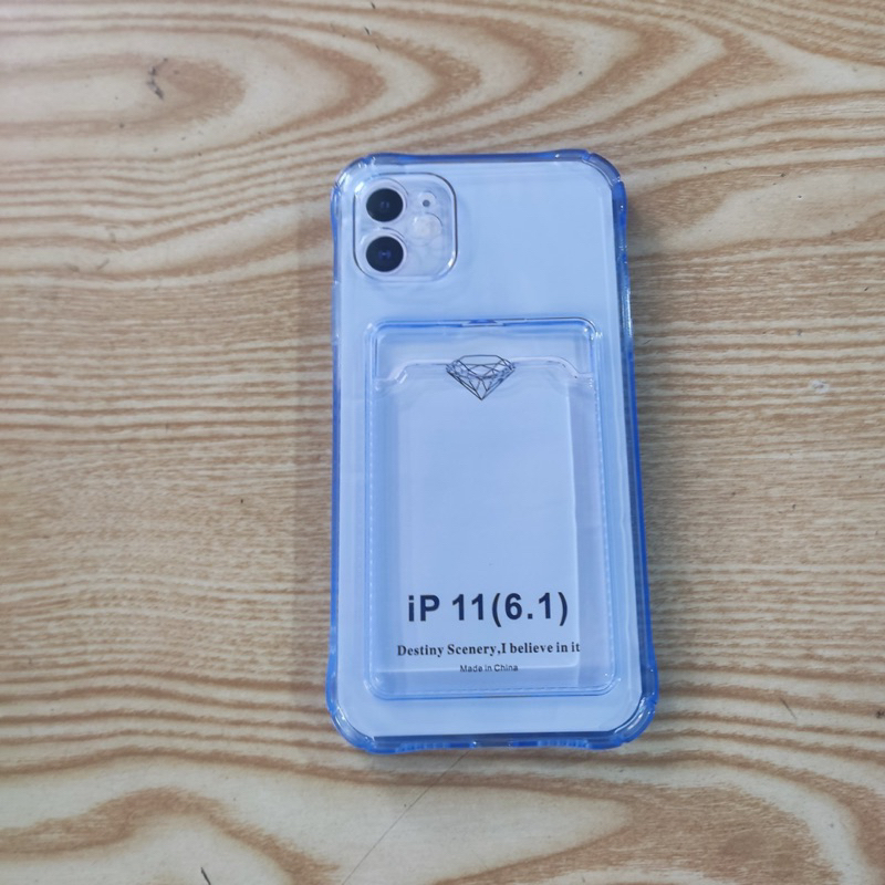 Ốp lưng iPhone 11 dẻo trong màu lưng có ngăn nhét thẻ car có bảo vệ camera