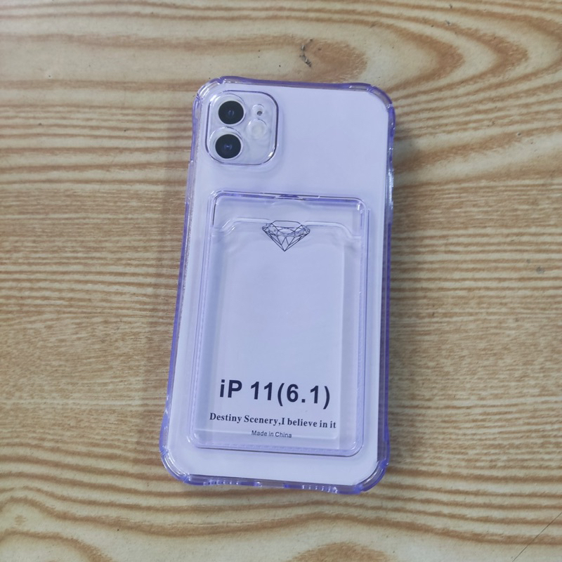 Ốp lưng iPhone 11 dẻo trong màu lưng có ngăn nhét thẻ car có bảo vệ camera