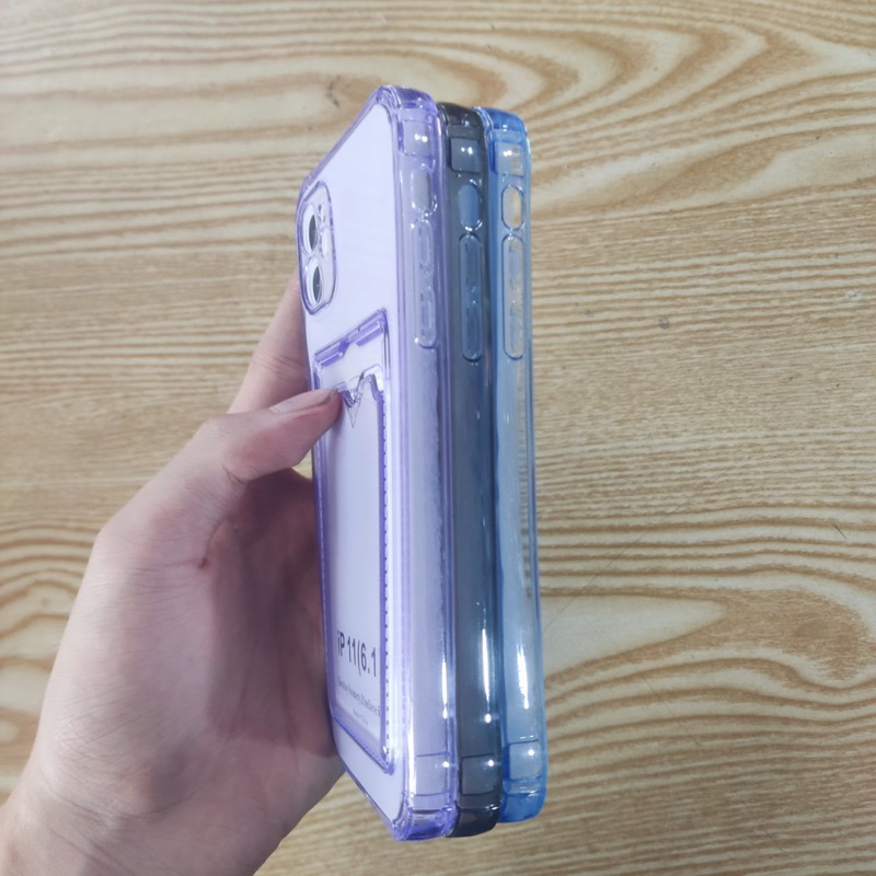 Ốp lưng iPhone 11 dẻo trong màu lưng có ngăn nhét thẻ car có bảo vệ camera