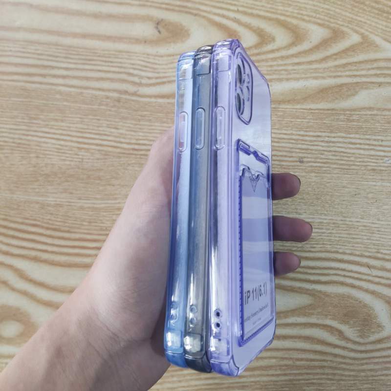 Ốp lưng iPhone 11 dẻo trong màu lưng có ngăn nhét thẻ car có bảo vệ camera