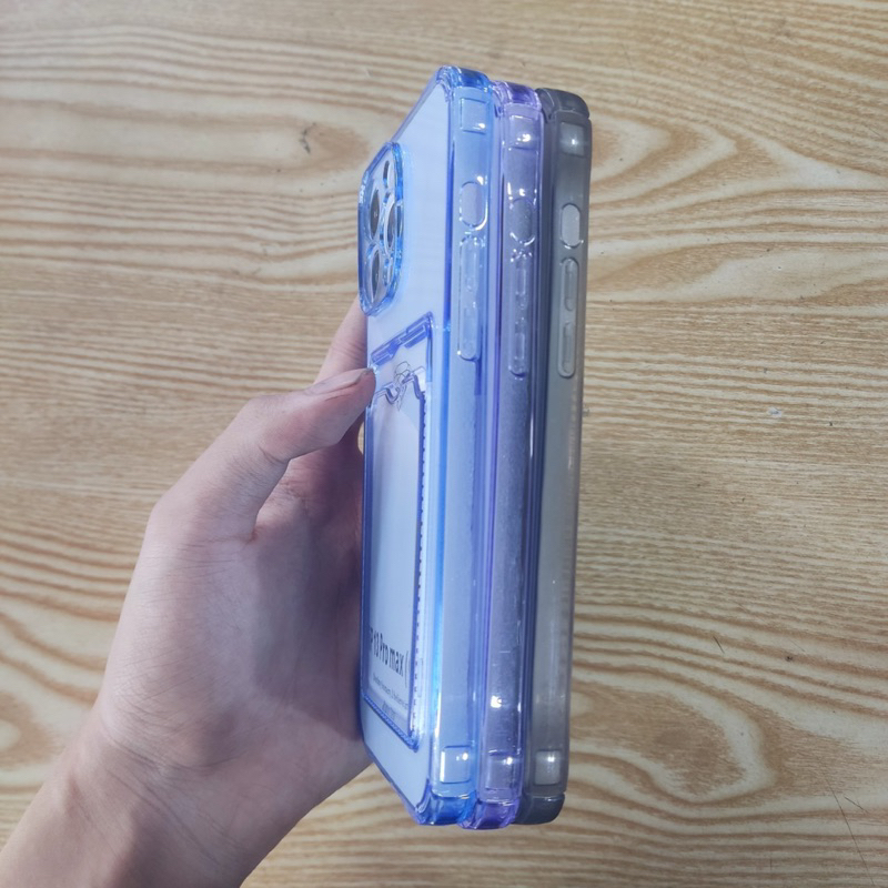 Ốp lưng iPhone 11 promax ,12 promax ,14 promax ,13 promax dẻo trong màu lưng có ngăn nhét thẻ car có bảo vệ camera