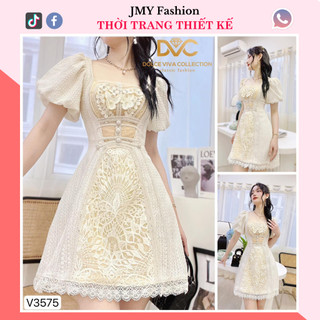 V3575 Váy ren kem tiểu thư dáng A ngắn [DVC&ACC] váy ren cổ vuông nữ tính sang chảnh