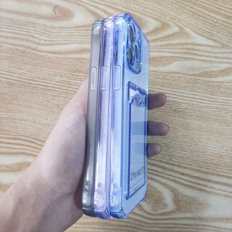 Ốp lưng iPhone 11 promax ,12 promax ,14 promax ,13 promax dẻo trong màu lưng có ngăn nhét thẻ car có bảo vệ camera