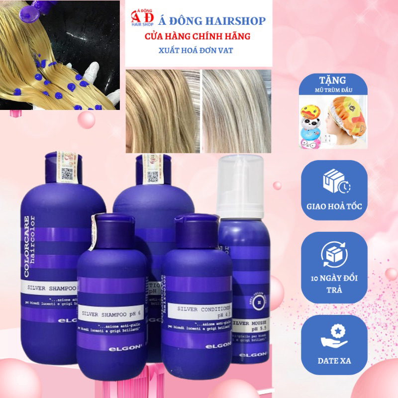 [Tặng mũ trùm][VAT] Dầu gội tím khử vàng Elgon Silver shampoo cho tóc bạch kim Ý