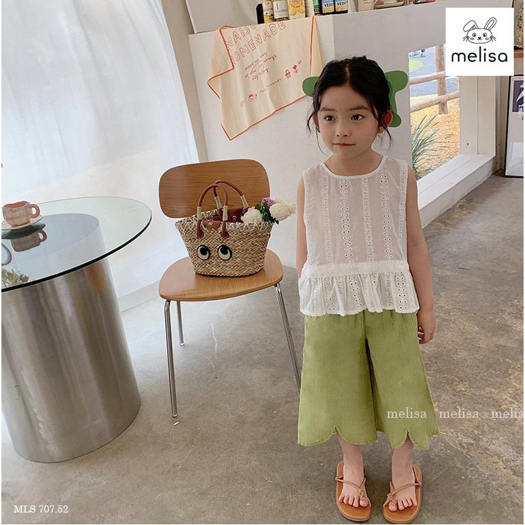 BH23101 Set Melisa BG áo trắng buộc dây quần xanh (10-32kg)