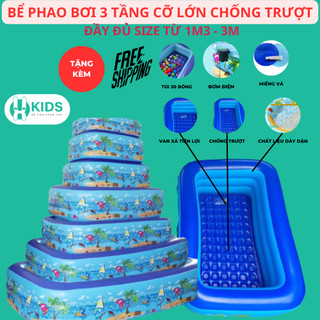 Hồ bơi trẻ em in hình cao cấp X KIDS - Bể bơi thành cao 3 tầng có đáý chống trơn trượt an toàn kèm bơm hơi điện cho bé