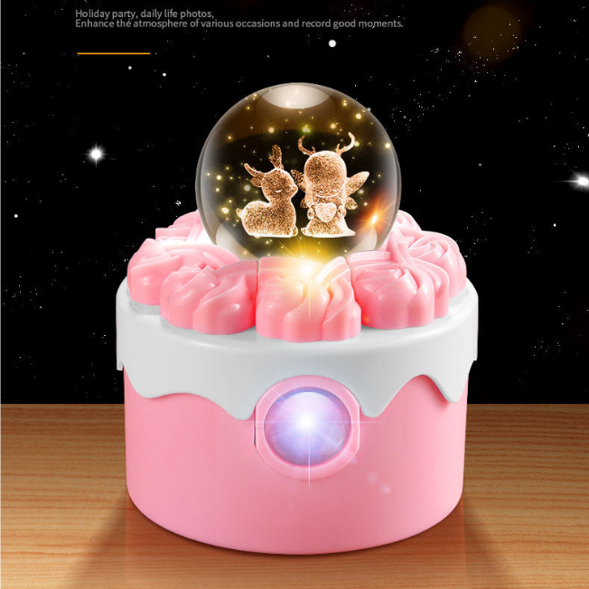 Quả cầu Pha lê phát nhạc đổi màu 2 trong 1 kiêm Máy chiếu mini phông nến sinh nhật - Đèn ngủ 3D decor, quà lưu niệm