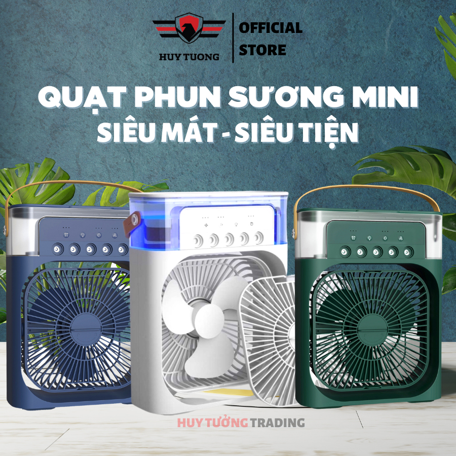 Quạt điều hòa hơi nước phun sương mini, 3 màu (Trắng, lục, xanh) 3 chế độ gió dung tích bình chứa 600ml tích hợp đèn ngủ