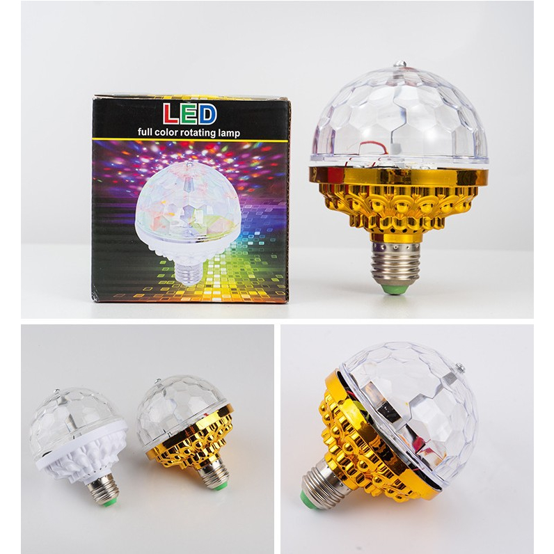 Đèn led 7 màu đui tròn, đèn led pha lê trang trí đủ màu xoay 360 độ, đèn quẩy 7 màu cảm biến theo nhạc, thông minh