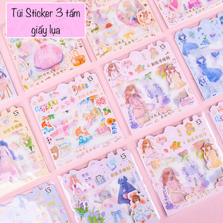 Set 3 tấm sticker cắt sẵn nhiều mẫu dễ thương trang trí sổ tay bukao