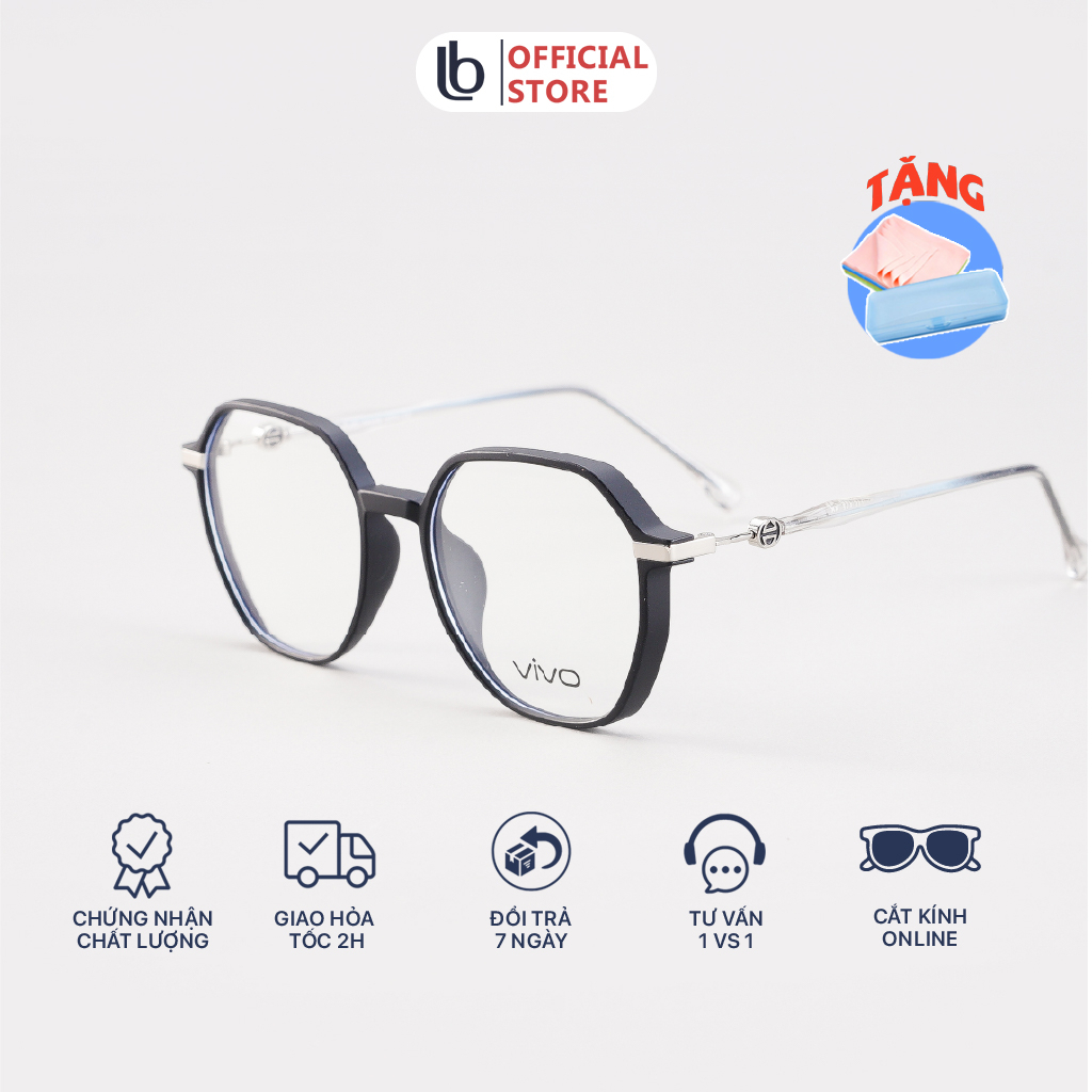 Gọng kính mắt Lục giác LB Eyewear UV 82 741 Nhựa mềm - Đen, hồng, cam, trong suốt, xám, tím