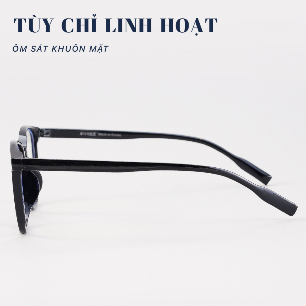 Gọng kính tròn bầu nhựa dẻo chống ánh sáng xanh ND 2288 LB Luxury Eyewear - Đen, xám, trong, ombre - Cắt cận/viễn /loạn