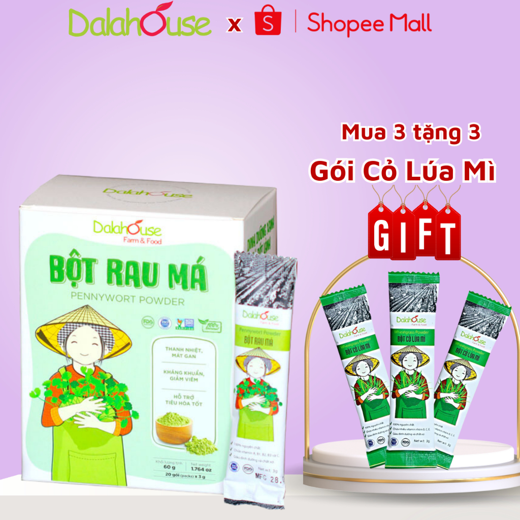 Bột Rau Má Nguyên Chất Sấy Lạnh Tiêu Chuẩn Châu Âu Dalahouse Hộp 60g Giải Độc, Mát Gan