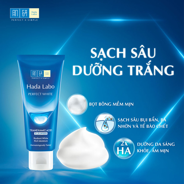 Kem Rửa Mặt Dưỡng Trắng Hada Labo Perfect White Tranexamic Cleanser 80g Xanh