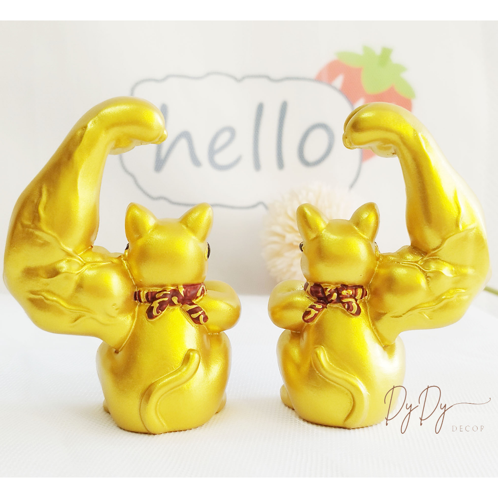 Tượng mèo thần tài cơ bắp, mèo chiêu tài trang trí taplo xe hơi, bàn làm việc