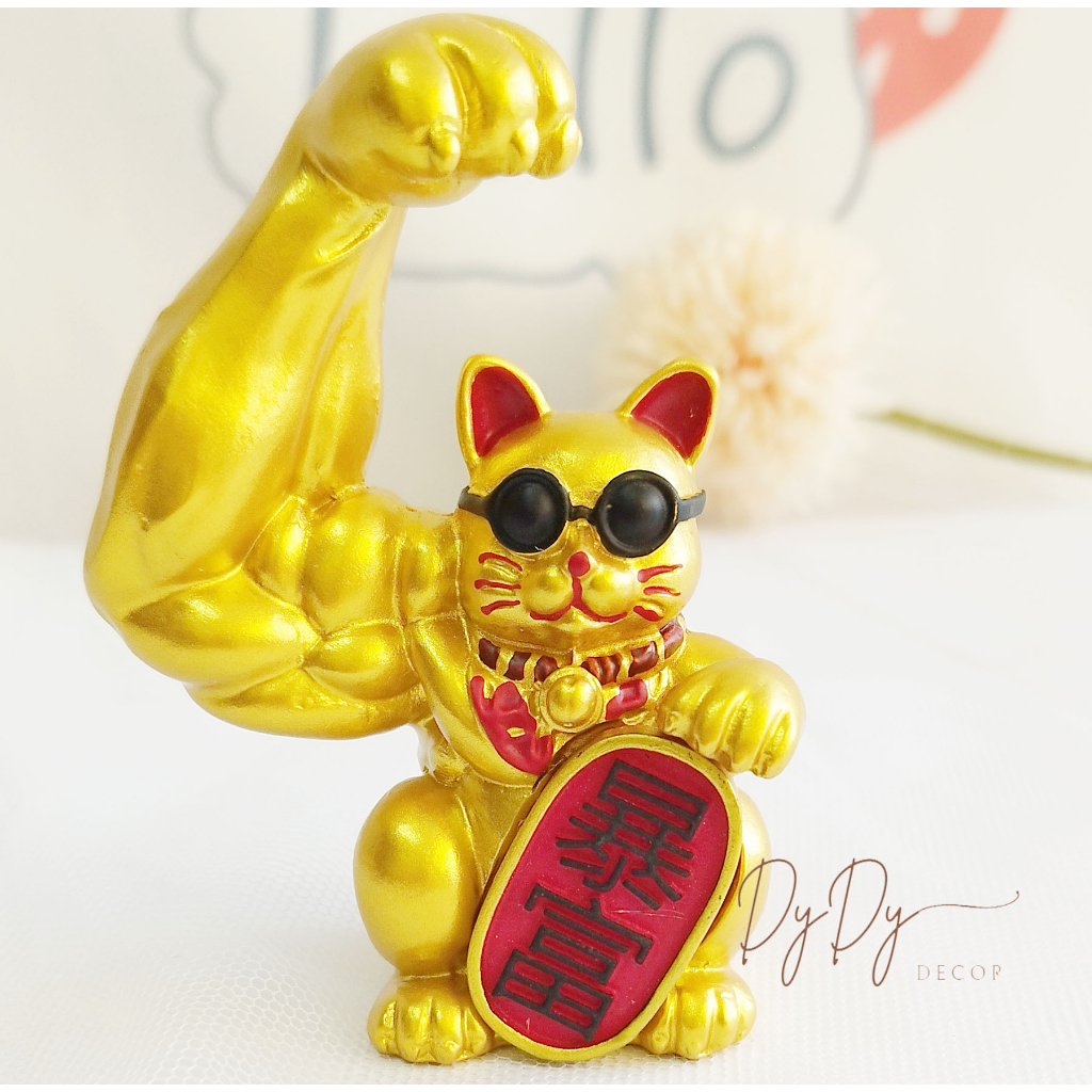 Tượng mèo thần tài cơ bắp, mèo chiêu tài trang trí taplo xe hơi, bàn làm việc