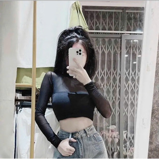 ÁO LƯỚI TAY DÀI CROPTOP - B0U
