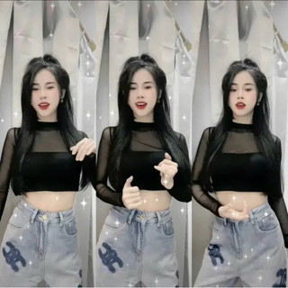 ÁO LƯỚI TAY DÀI CROPTOP - B0U