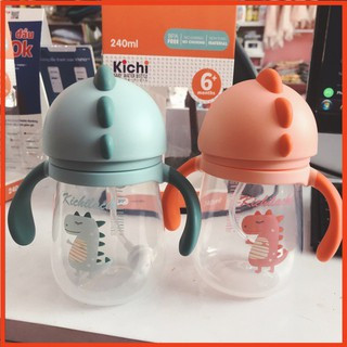 Bình tập uống nước pp cao cấp có ống hút hình khủng long 240ml kichilachi kichi