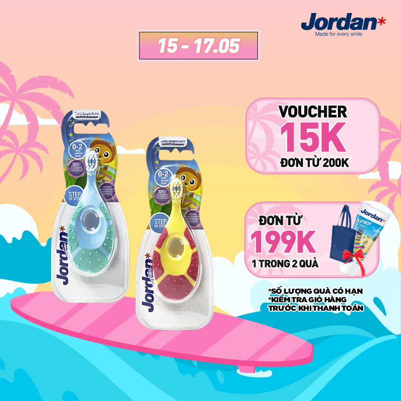 Combo 2 Bàn chải đánh răng Jordan Step 1 (0-2 tuổi), Lông siêu mềm