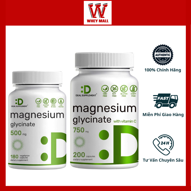 Viên Uống Magie và Vitamin C Deal Supplement Magnesium Glycinate + Vitamin C (180 - 200 - 240 Viên)