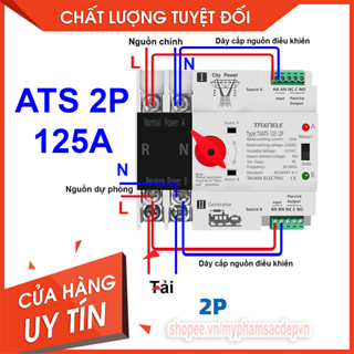 Cầu dao đảo chiều tự động ATS 125A 2P không gây mất điện khi chuyển nguồn ATS 2P 125A ATS 100A