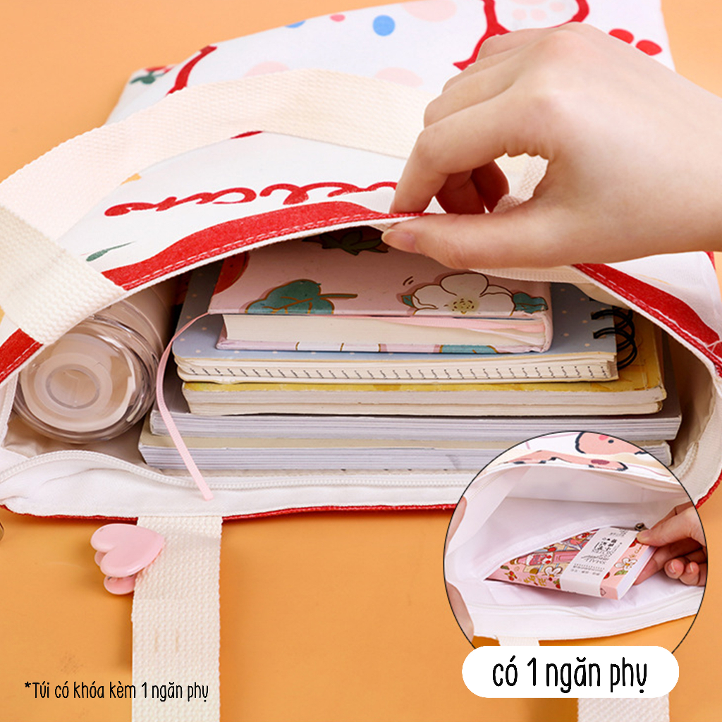 Túi tote BADU mẫu gấu thỏ dễ thương 36 x 34.5 đựng vừa A4