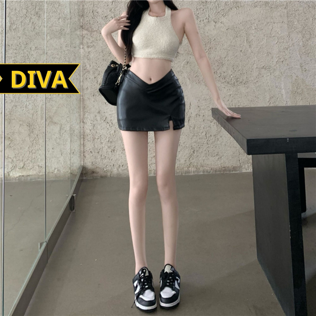 Chân váy da dáng chữ A ngắn lưng cao thời trang quyến rũ DIVA CV2