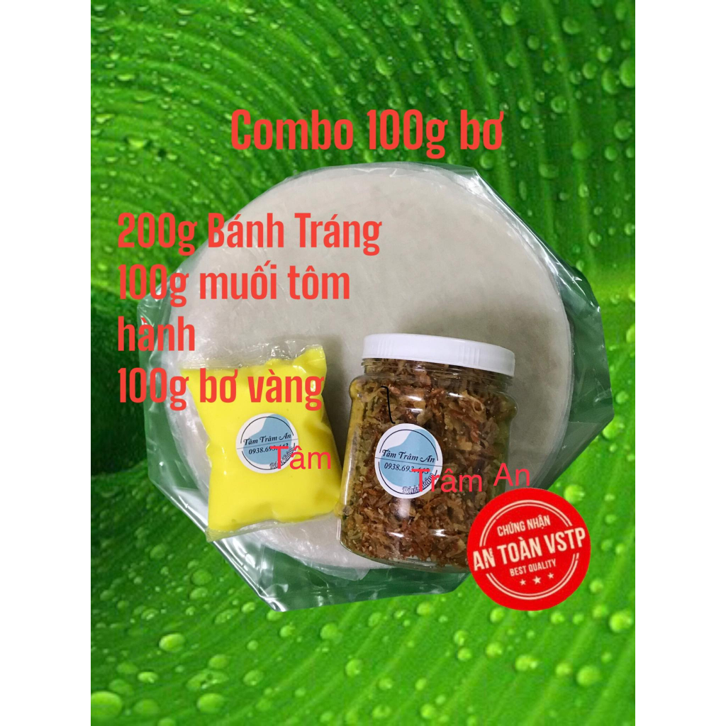 Bánh Tráng Phơi Sương 250g + 200g muối tôm tép hành + 190g bơ