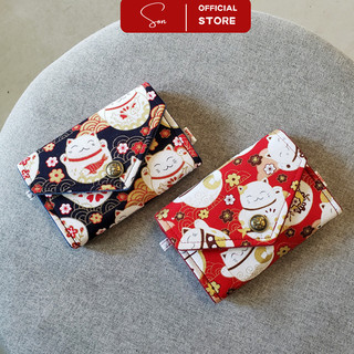 Ví vải handmade mèo thần tài may mắn về mặt tài lộc - vải thiết kế siêu đẹp