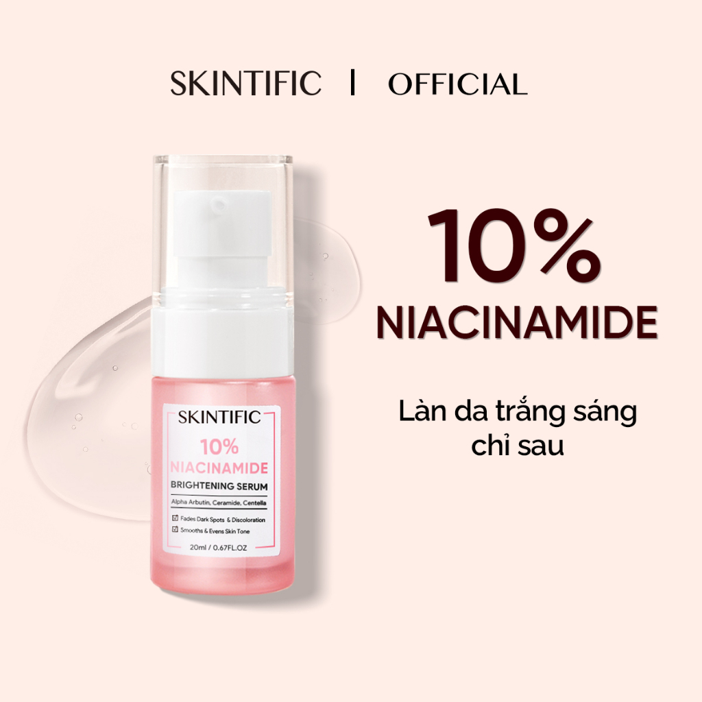 Combo sáng da SKINTIFIC gồm Serum 10% Niacinamide 20ml + Kem dưỡng ẩm sáng da MSH 5% Niacinamide 30g