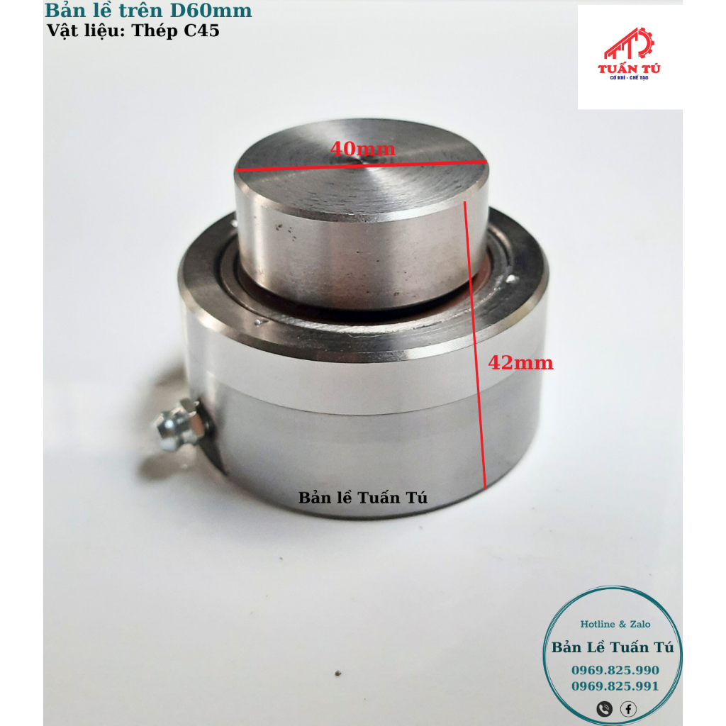 Bản lề xoay trên D60mm - Lắp cửa 300-400kg/ cánh (1 cái)