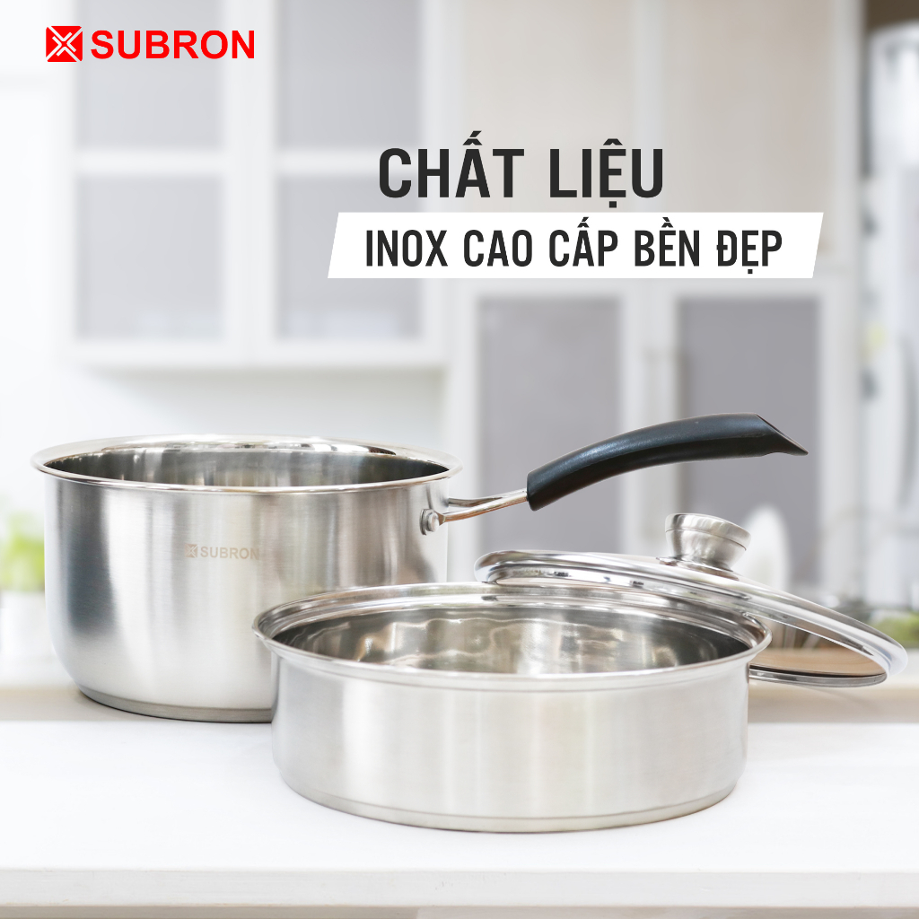 Quánh inox 2 đáy cao cấp SUBRON, nồi cán dài đa năng nấu bột, có xửng hấp đồ ăn dặm cho bé, dùng được mọi loại bếp