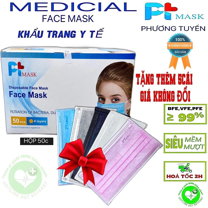 Khẩu trang y tế PT Mask 4 lớp kháng khuẩn chống bụi mịn hàng chính hãng công ty Phương Tuyến