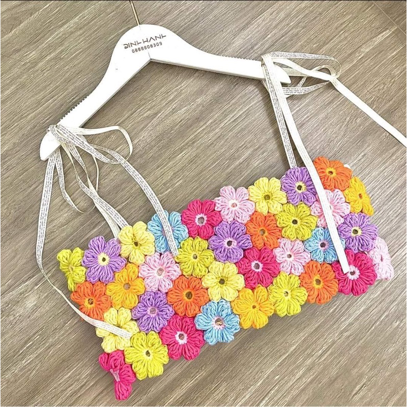 Áo crotop hoa nổi len móc thủ công HÀNG CÓ SẴN