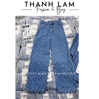[QUẦN BÒ] Quần Jean Nữ Ống Xuông Form Rộng Họa Tiết LV, Quần Bò Nữ Phong Cách Hàn Quốc.