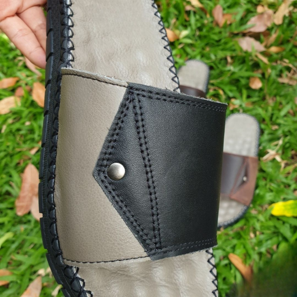 Dép nam, dép da quai ngang da bò cao cấp phối 2 màu da trẻ trung chất da mềm mại CHYACHY C208