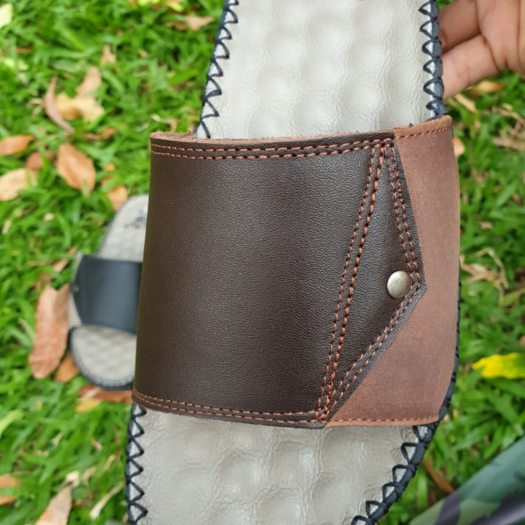 Dép nam, dép da quai ngang da bò cao cấp phối 2 màu da trẻ trung chất da mềm mại CHYACHY C208