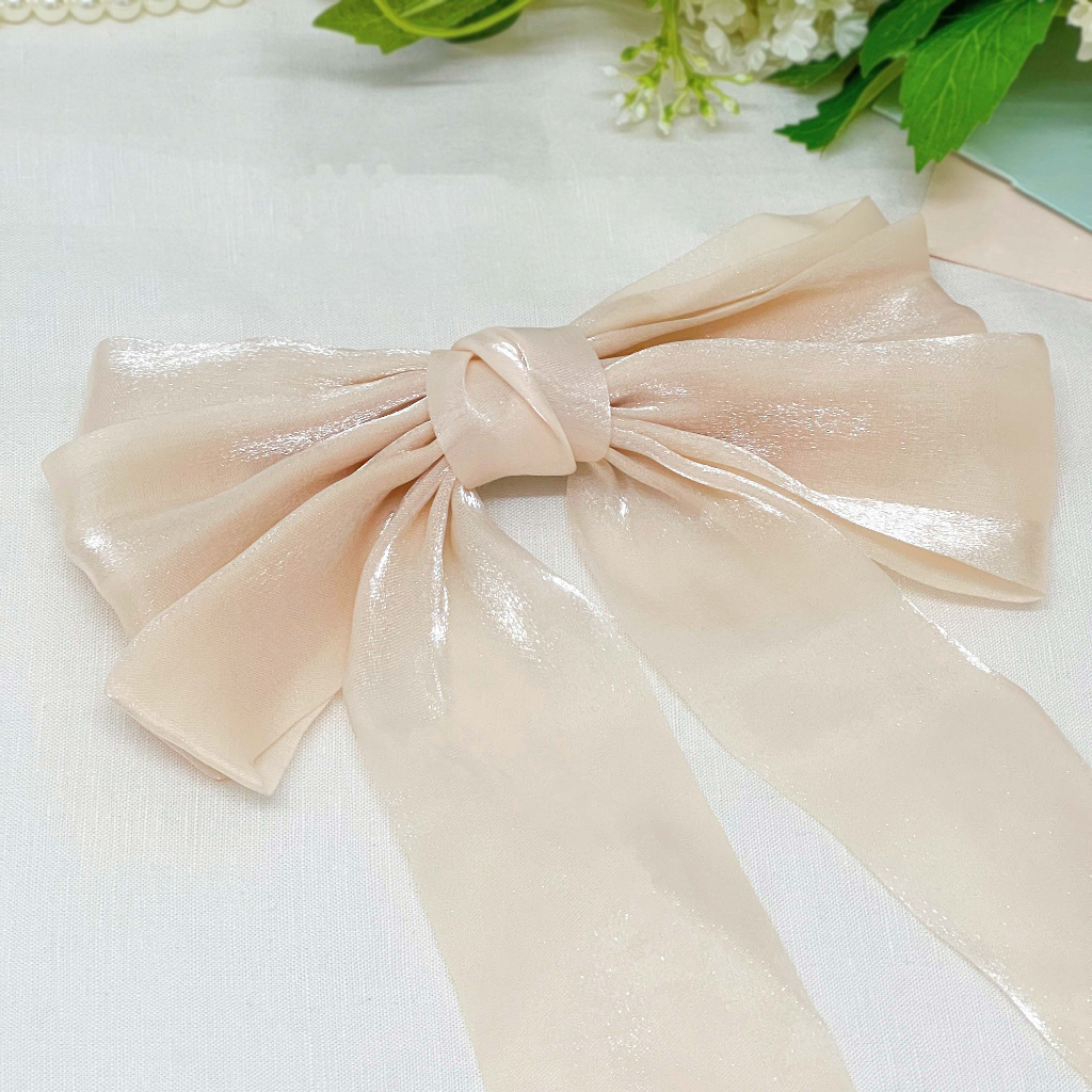 Sumire Store Kẹp tóc KE-042 nơ ba tầng organza kem nhạt