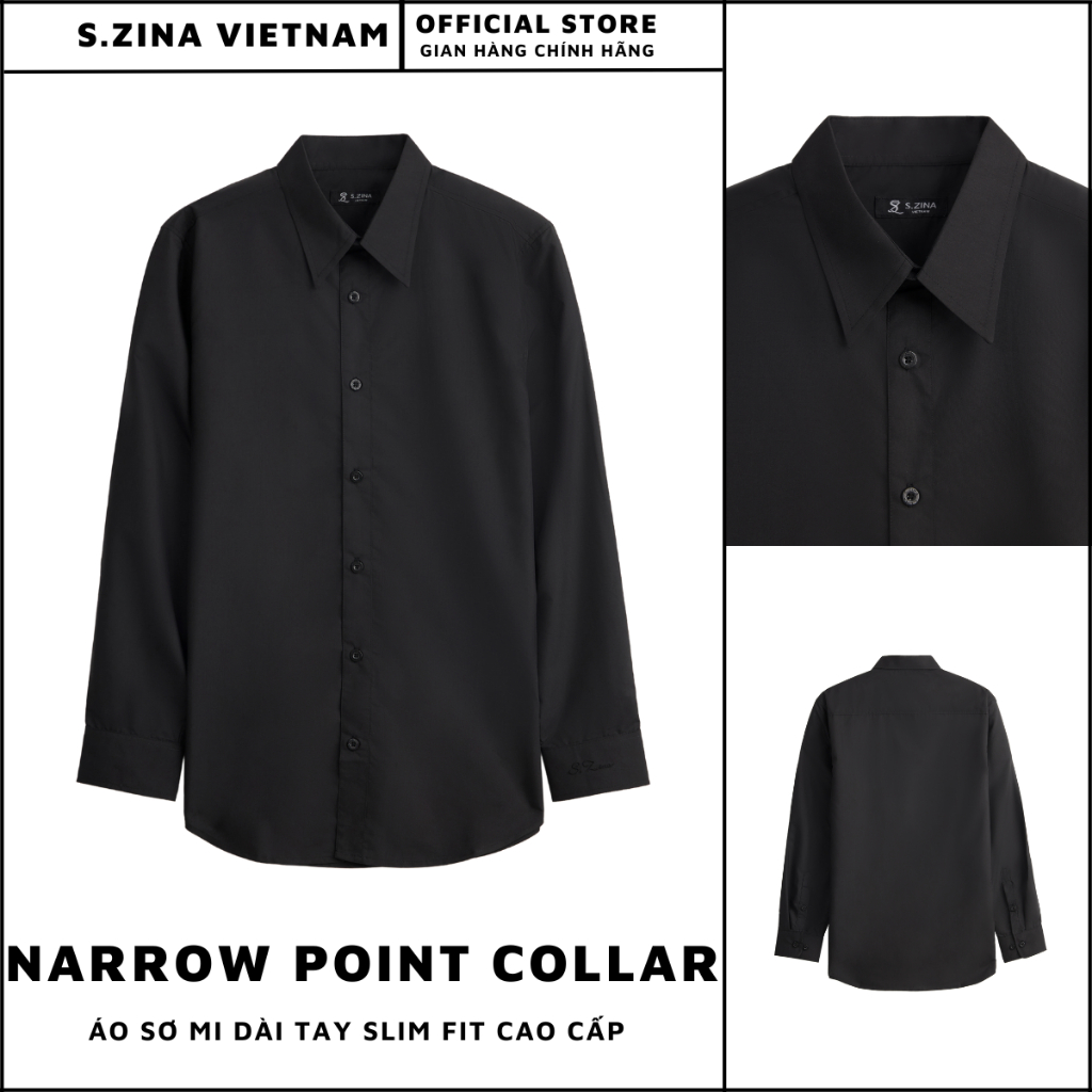 Áo Sơ Mi S.Zina Cổ Narrow Point Dài Tay Dáng Slim Fit Chất Liệu Cao Cấp Màu Trắng / Đen / Xanh / Kem / Navy - SZN0001