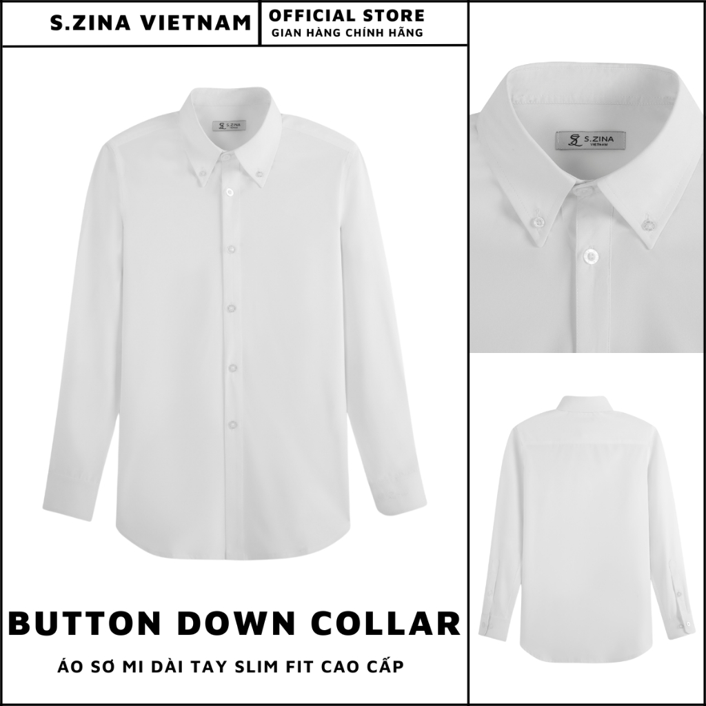 Áo Sơ Mi S.Zina Cổ Button Down Dài Tay Dáng Slim Fit Chất Liệu Cao Cấp Màu Trắng / Đen - SZN0003A