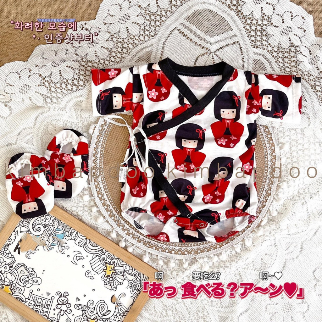 Body yukata cho bé trai, bé gái 3-15kg. Chất cotton, tặng kèm đôi tất