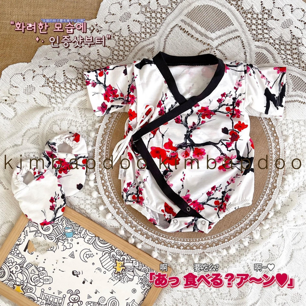 Body yukata cho bé trai, bé gái 3-15kg. Chất cotton, tặng kèm đôi tất