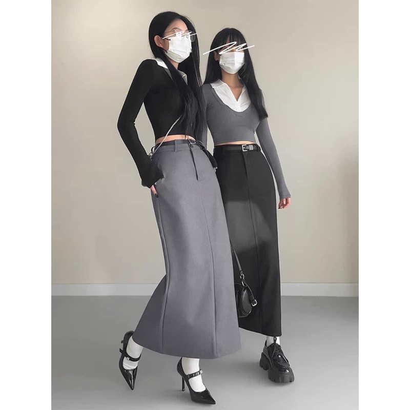 Chân váy midi zara xẻ hông chất siêu đẹp siêu hack dáng