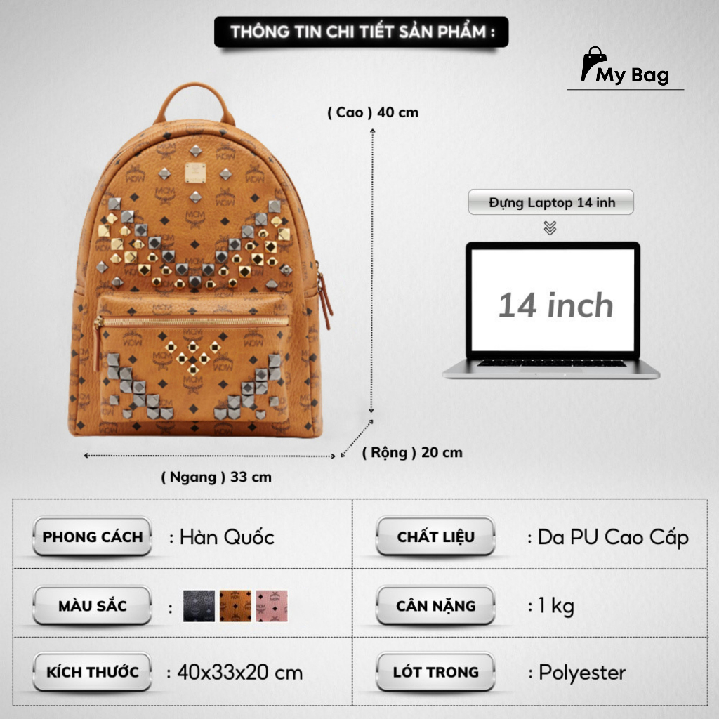 Balo da PU cao cấp chống nước balo thơi trang kích thước 40cm vừa A4